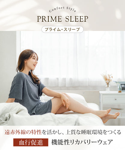 【半袖 上下セット｜レディース パイル生地】リカバリーウェア｜PRIME SLEEP｜半袖トップス + ショートパンツ